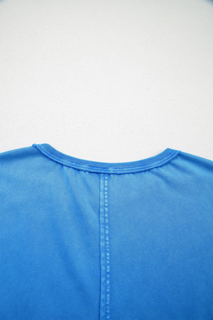 Blue Mineral Wash Star Mesh Patchwork Oversize Tee