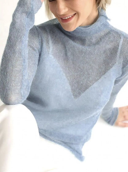 Women’s Sheer Turtleneck Knit Top – Lightweight Long Sleeve