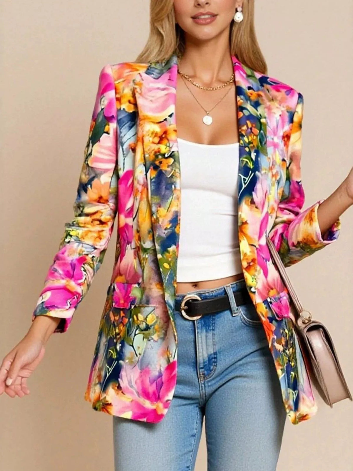 Floral Print Blazer for Women | Colorful Button-Up Jacket