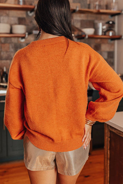 Thanksgiving Round Neck Dropped Shoulder Sweater