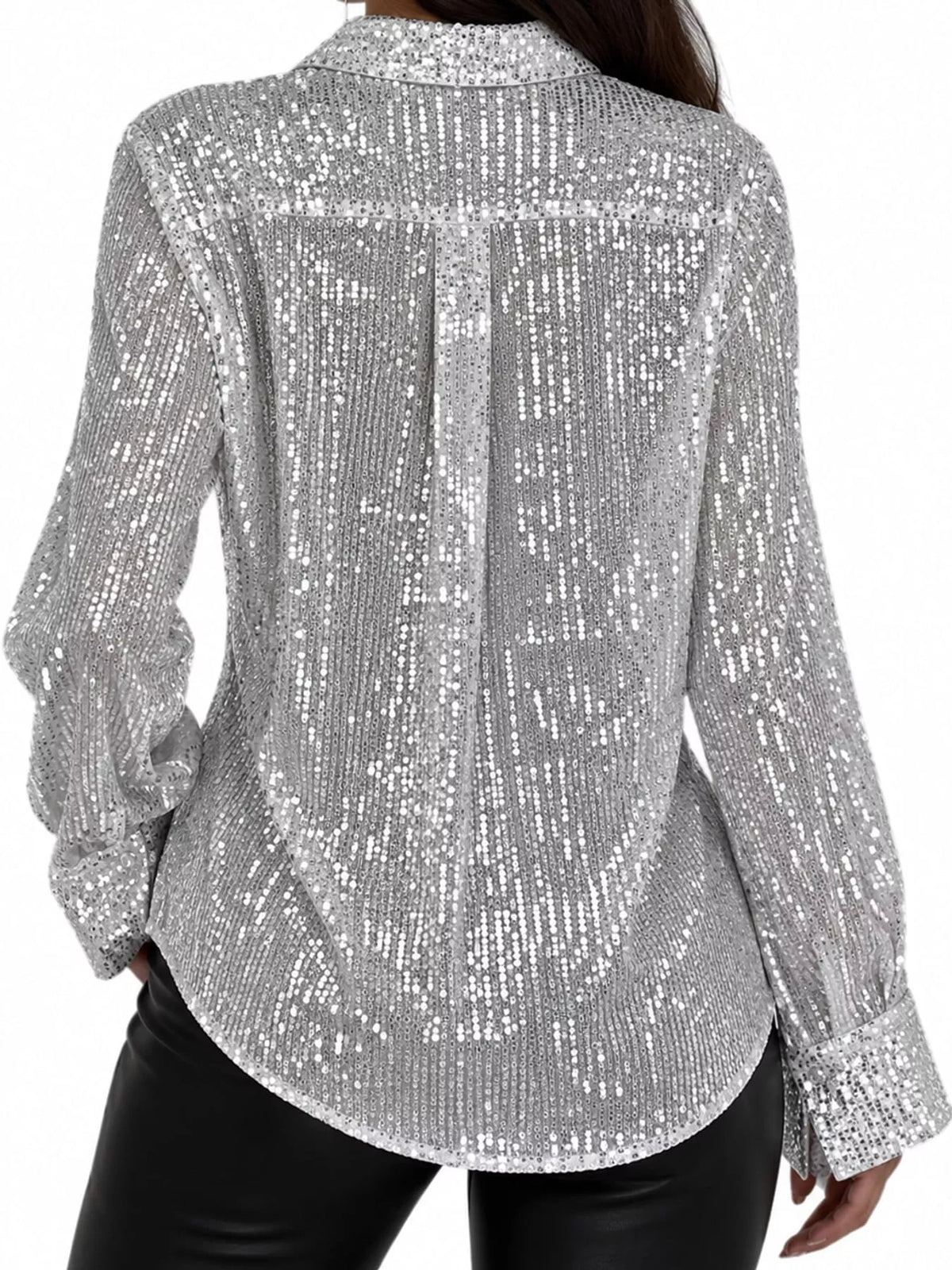 Full Size Sequin Button-Down Shirt Plus Size