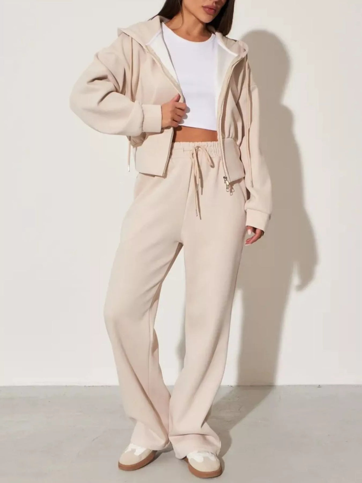 Zip-Up Hoodie and Wide-Leg Pants Set