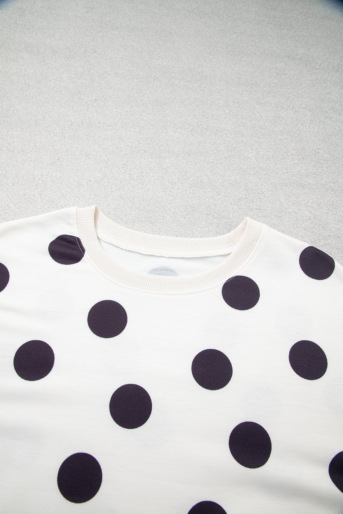 Beige Casual Polka Dot Round Neck Pullover Sweatshirt