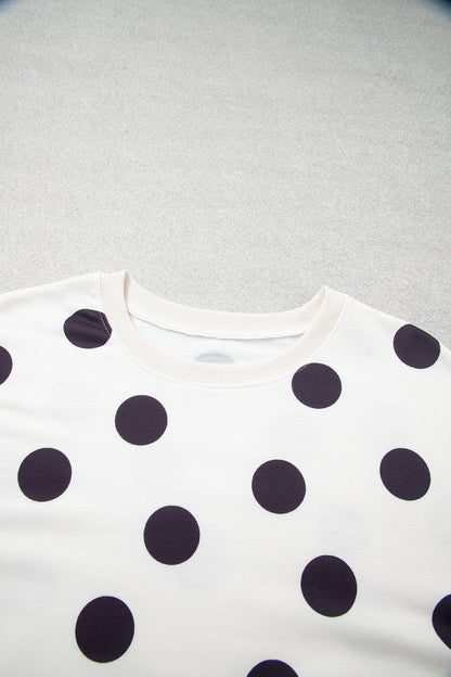 Beige Casual Polka Dot Round Neck Pullover Sweatshirt