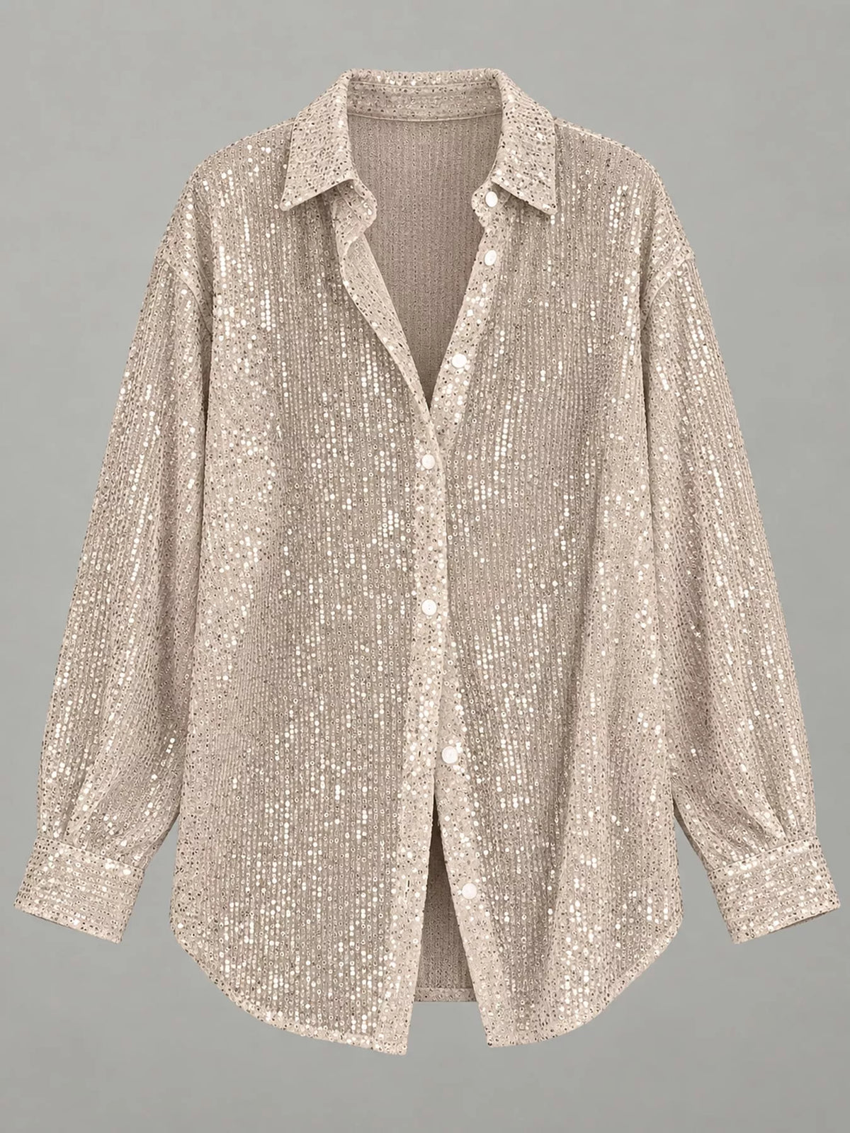 Full Size Sequin Button Up Long Sleeve Shirt Plus Size
