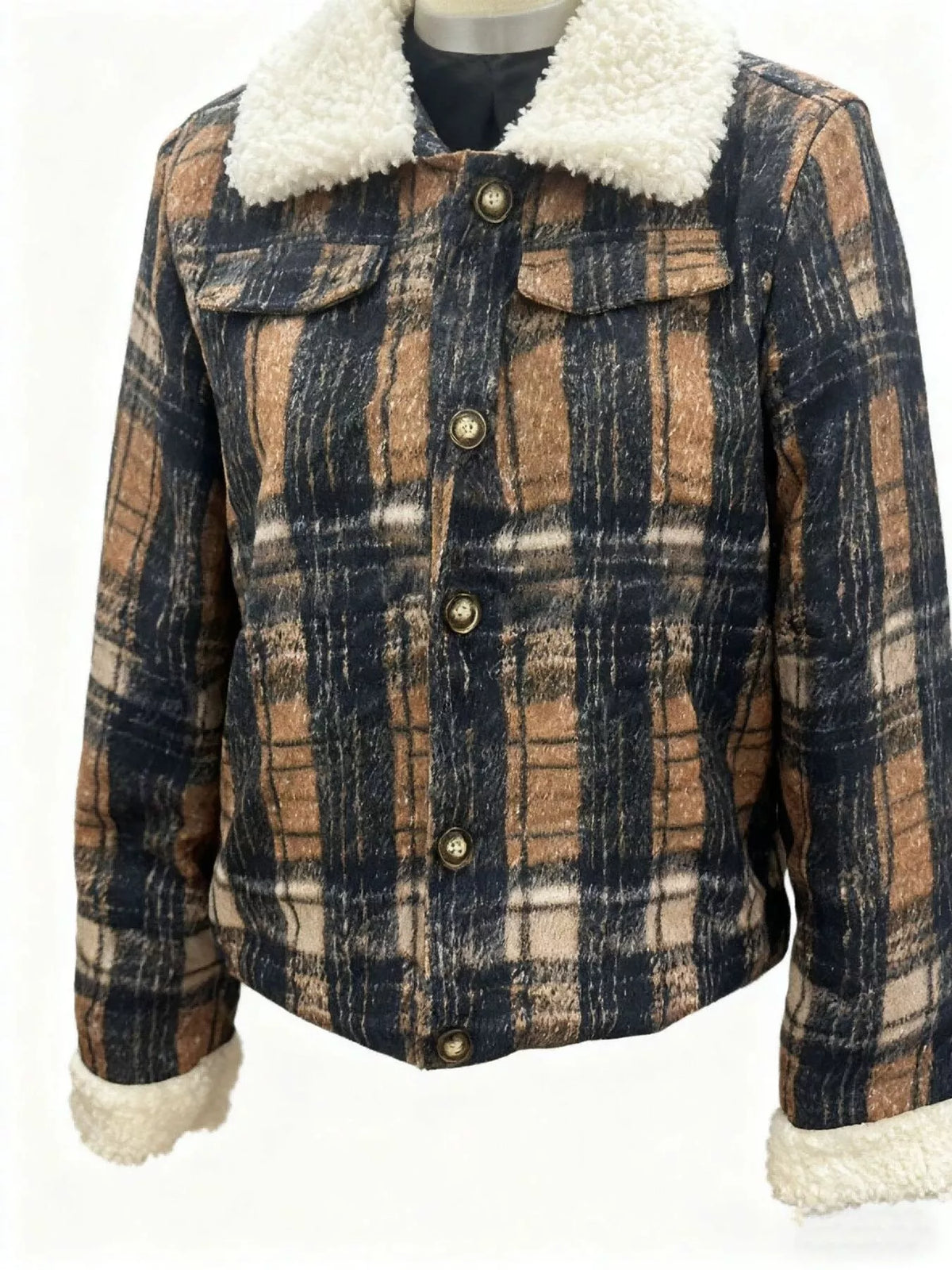 Sherpa-Lined Plaid Button-Down Outerwear
