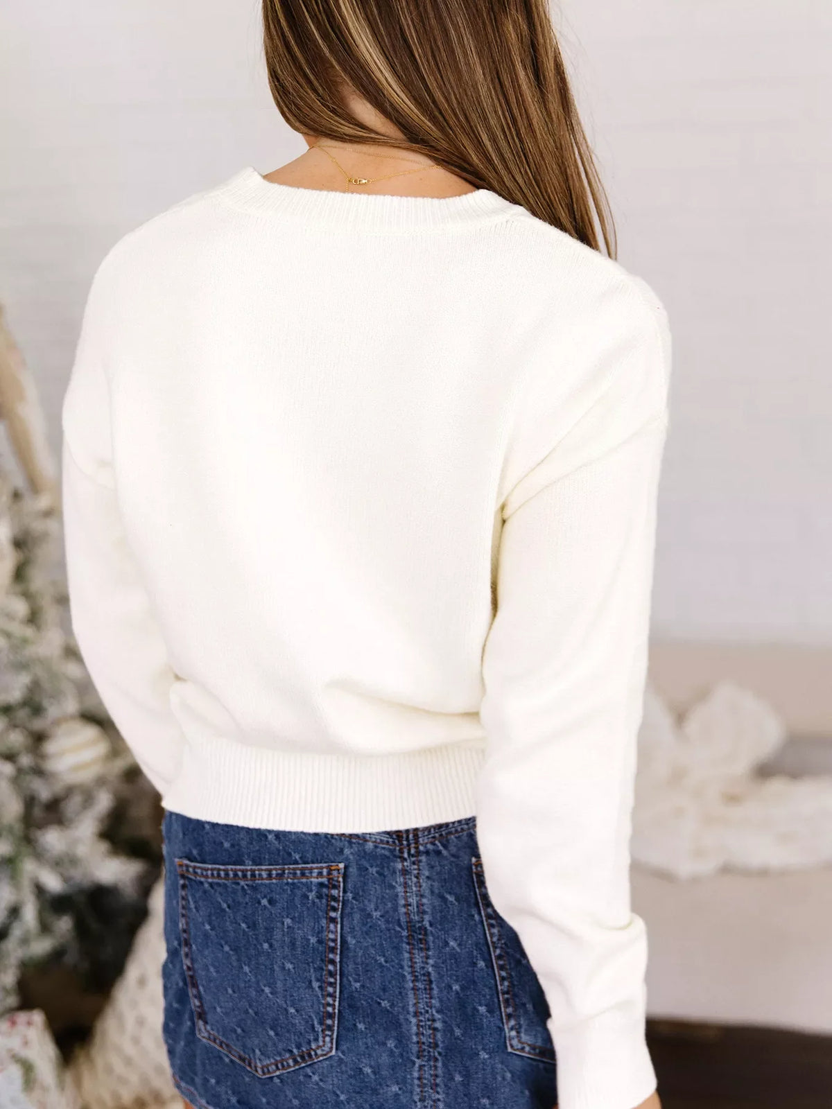 Pixel Snowflake Reindeer Christmas Round Neck Casual Sweater