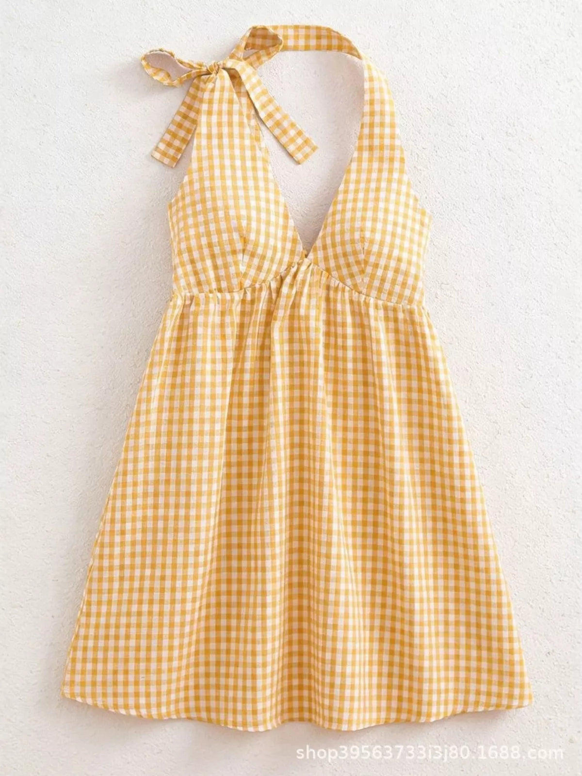 Gingham Tie-Shoulder Mini Dress