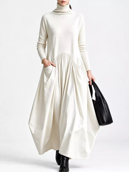 Turtleneck Maxi Dress with Long Sleeves and Pockets