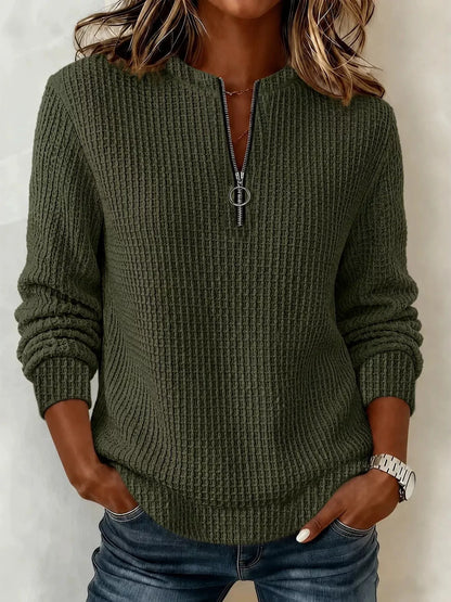 Full Size Quarter-Zip Waffle Knit Sweatshirt Plus Size
