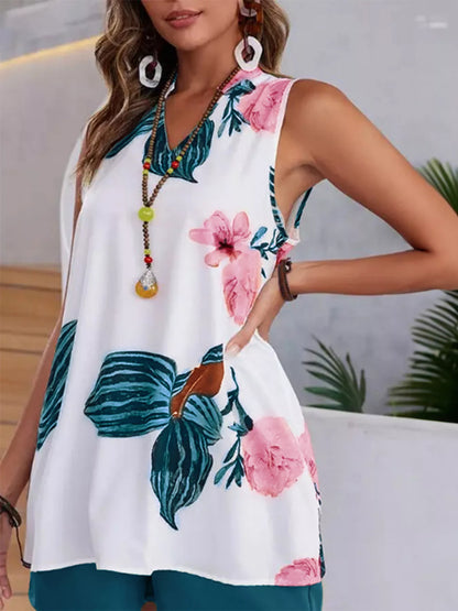 Floral Print Sleeveless Top and Shorts Set