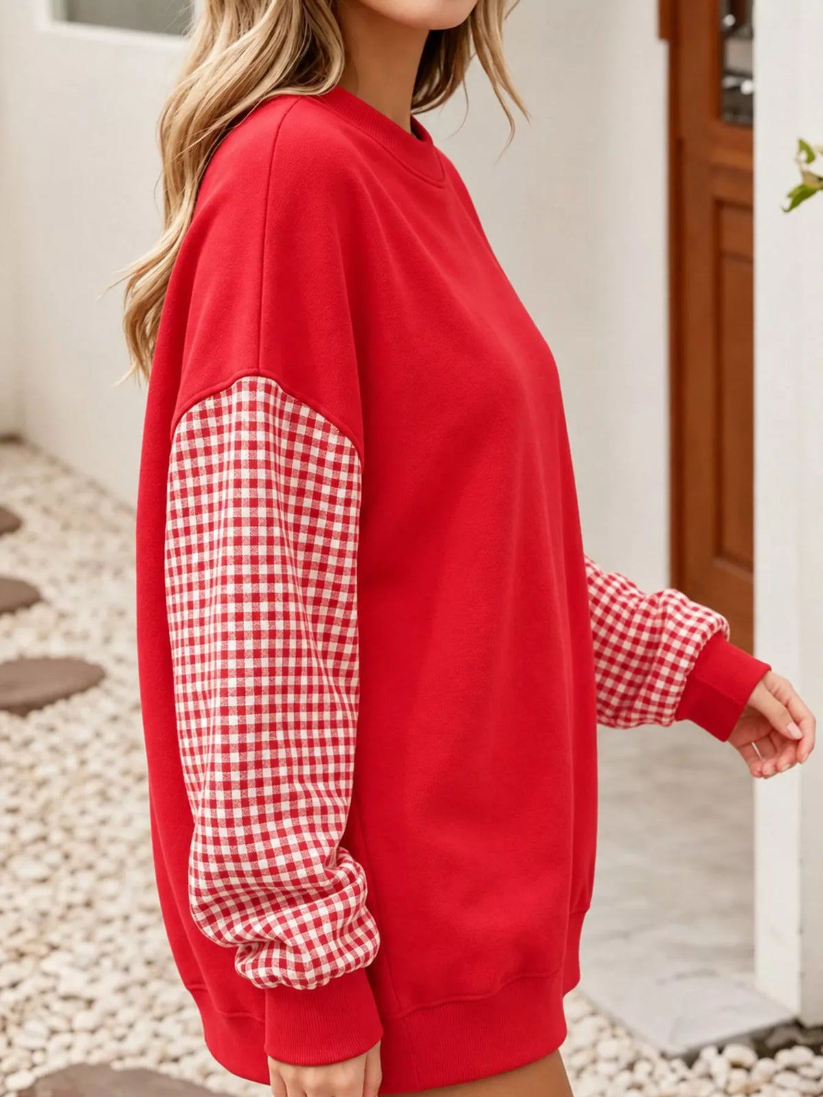 Plaid Dropped Shoulder Sweatshirt