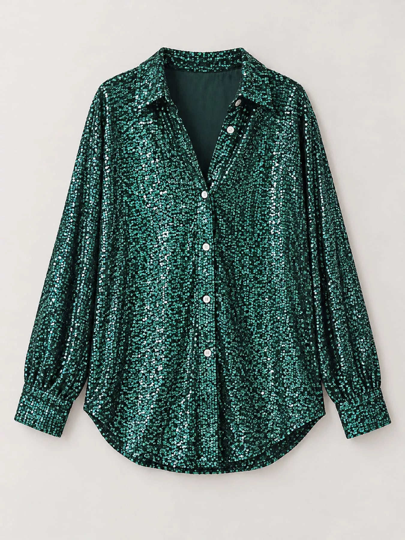 Full Size Sequin Button-Down Shirt Plus Size