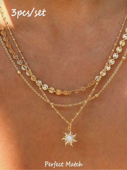3pcs/Set Delicate Sun Pendant Necklace