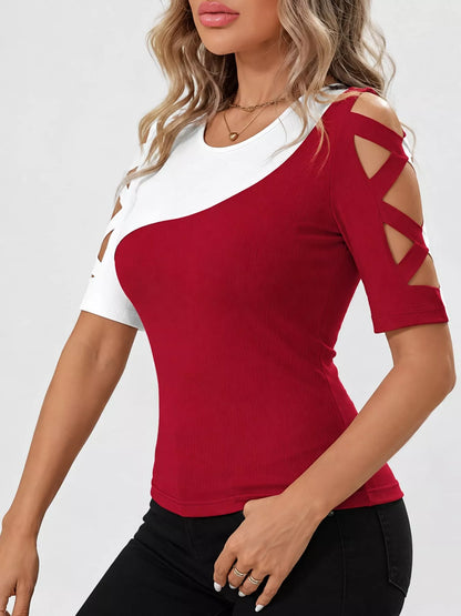 Plus Size Color Block Cutout Sleeve T-Shirt