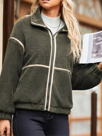 Stand Collar Cozy Sherpa Fleece Zip-Up Jacket