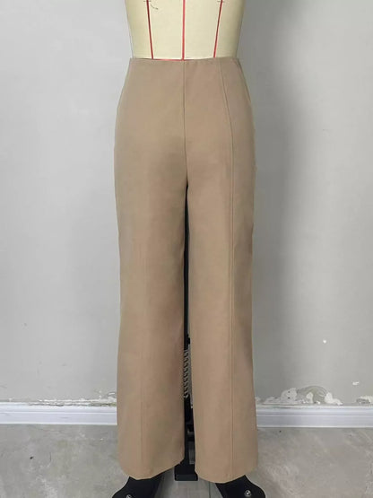 High-Waisted Wide-Leg Front Zip Pants