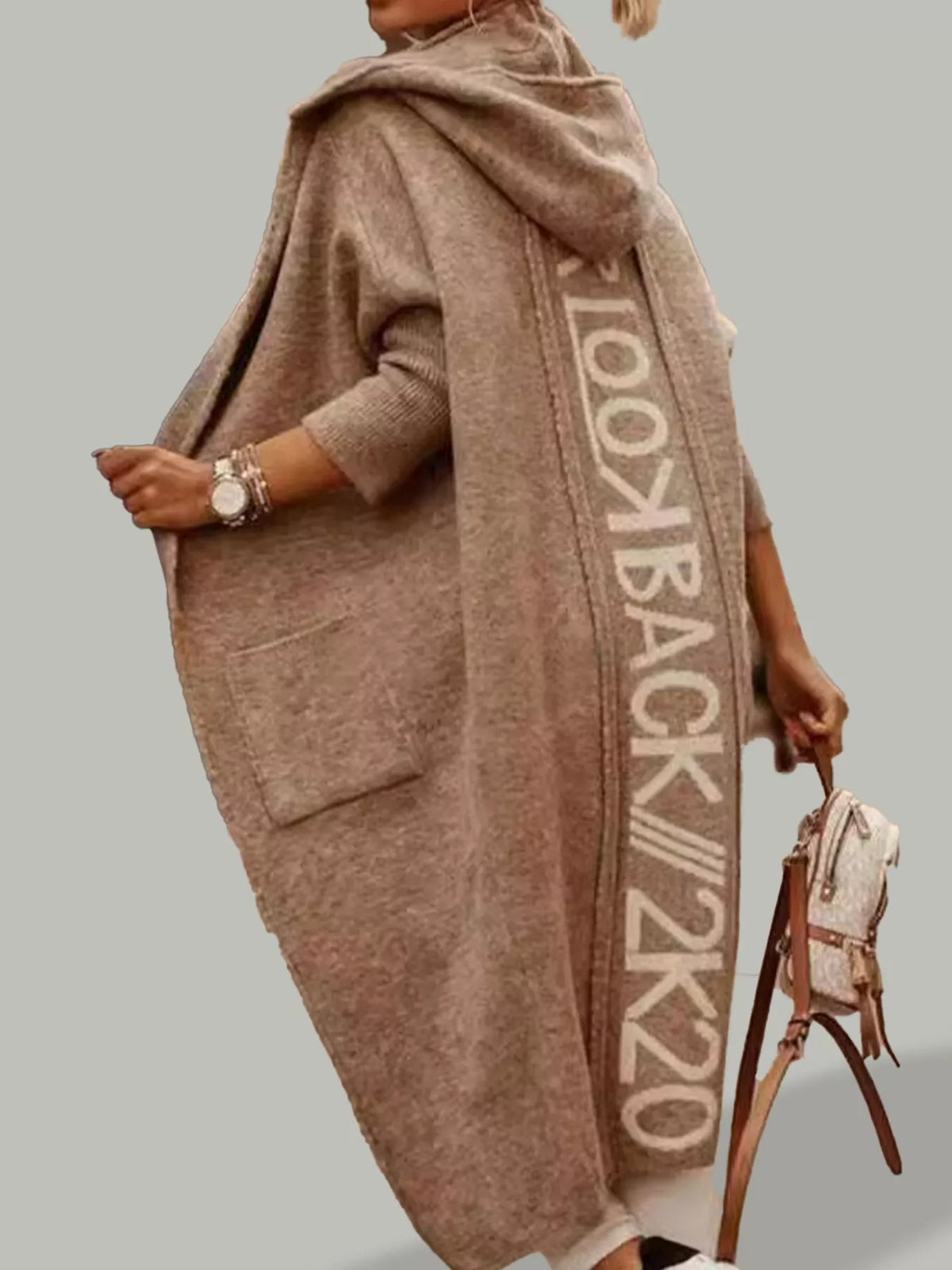 Full Size Letter Back Hooded Cardigan Plus Size
