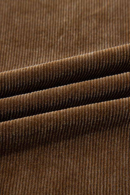 Camel Straight Leg Corduroy Metal Button Zip-up Pants