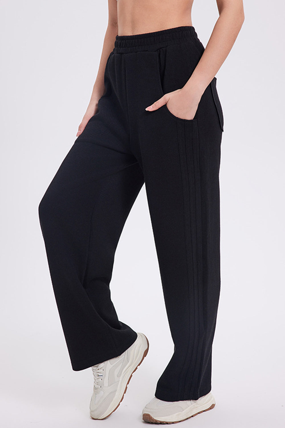 Basic Bae Elastic Waist Straight Leg Pants With Pockets
