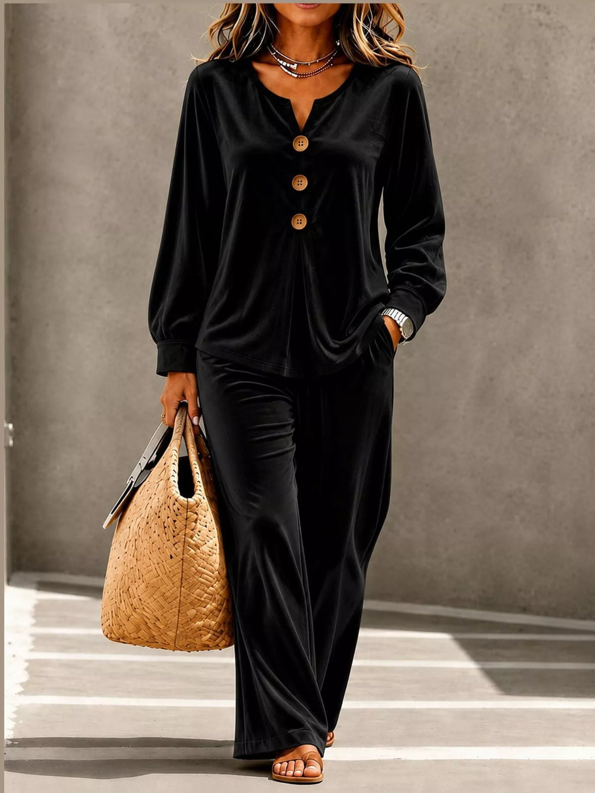 Decorative Button Top and Pants Set