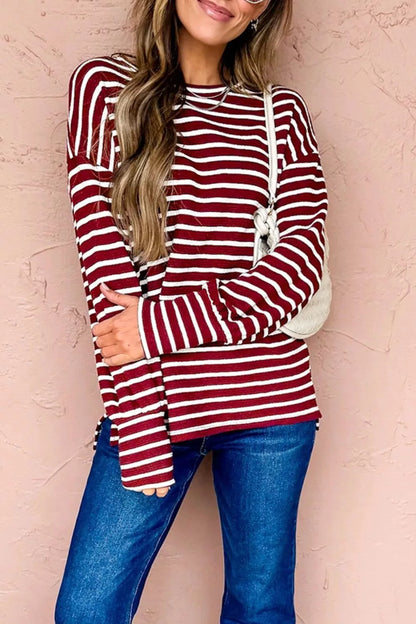 Stripe Drop Shoulder Long Sleeve Top