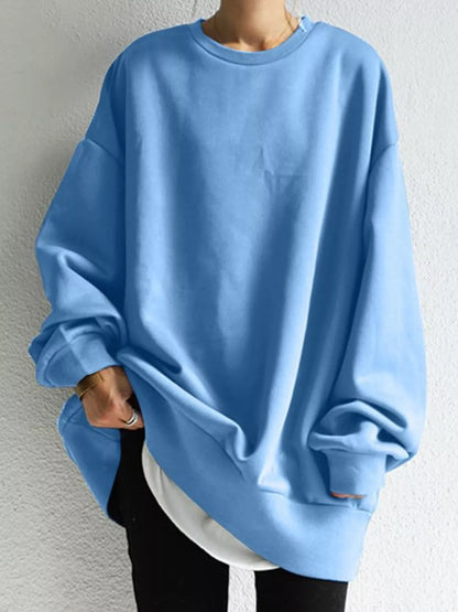Full Size Solid Color Crew Neck Sweatshirt Plus Size