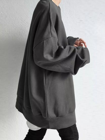 Full Size Solid Color Crew Neck Sweatshirt Plus Size