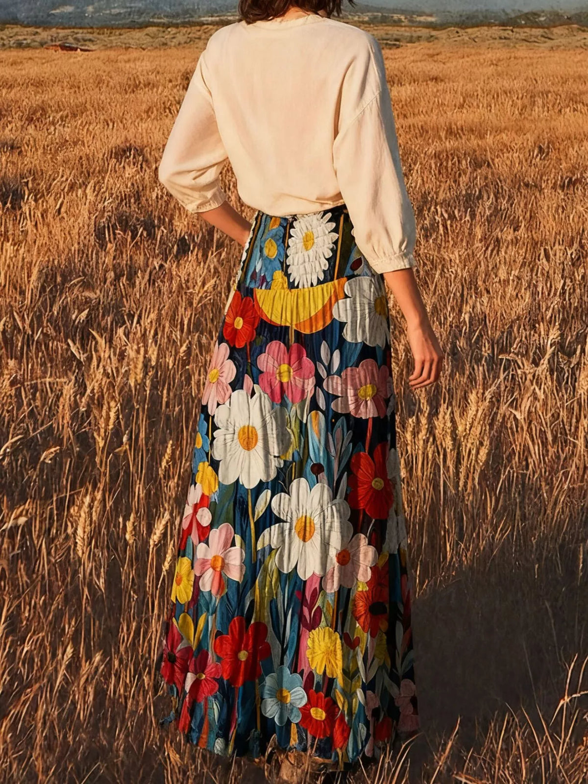 Floral Print High-Waisted Maxi Skirt
