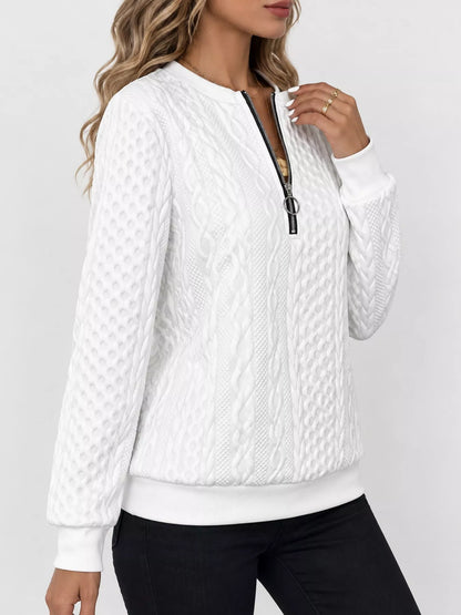 Full Size Quarter-Zip Cable Knit Sweatshirt Plus Size