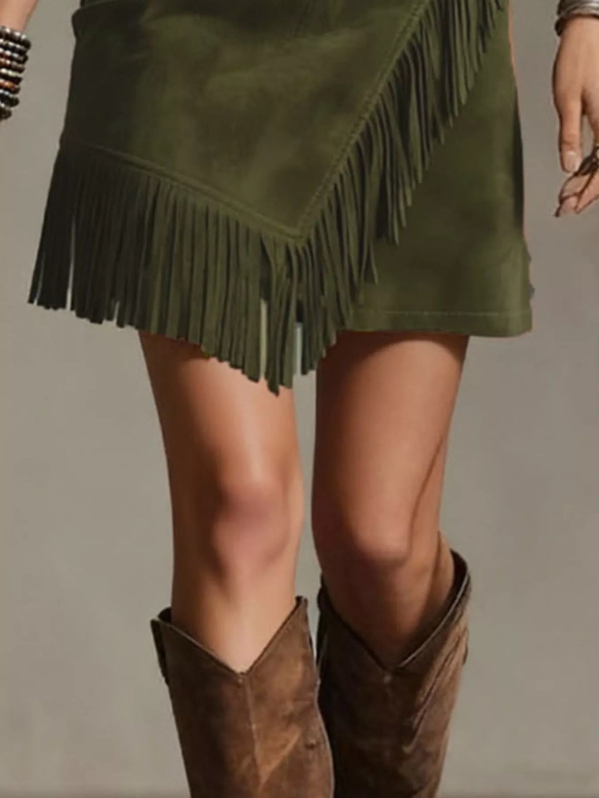 Fringed Wrap Mini Skirt