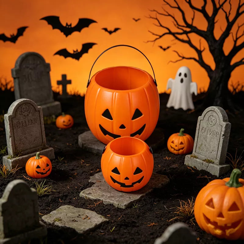 Halloween Decorative Pumpkin Bucket with Handle Set