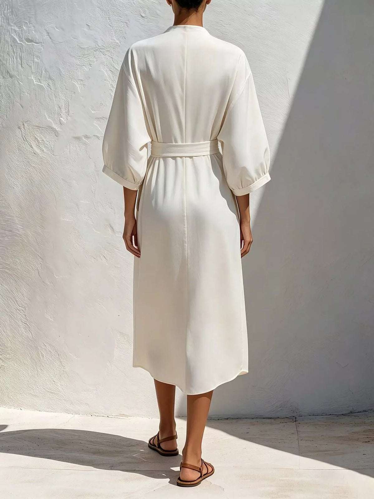 Full Size Tie Waist V-Neck Midi Dress Plus Size