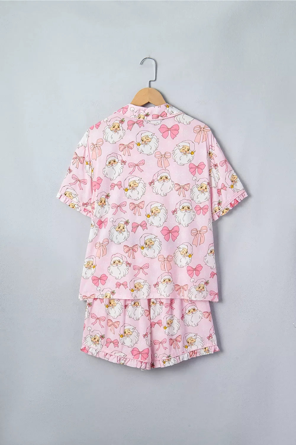 Santa Print Paneling Shift Silhouette Short Sleeve Lounge Set