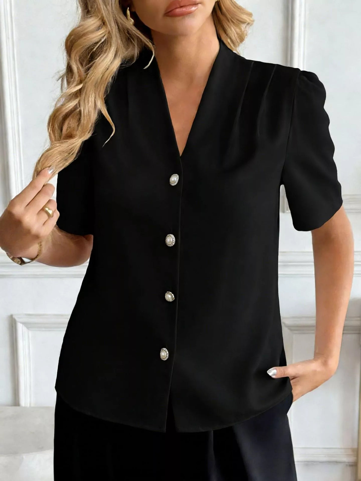 V-Neck Button-Down Shirt