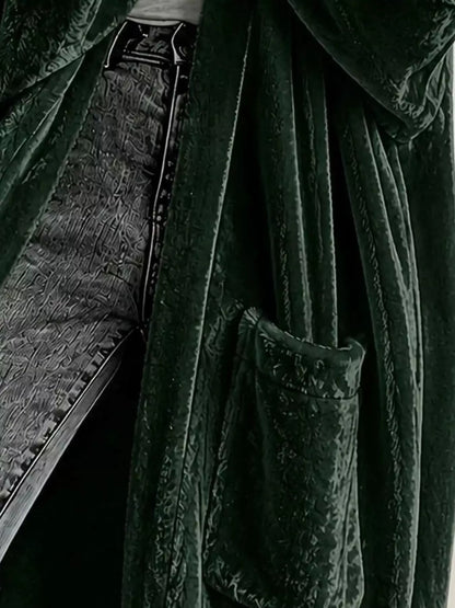 Full Size Velvet Open-Front Longline Outerwear Plus Size