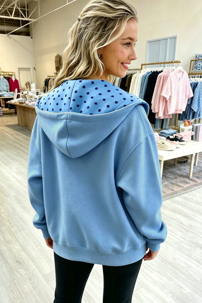 Parchment Polka Dot Hooded Zip-Up Sweatshirt