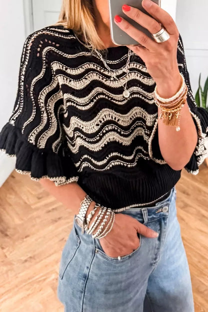 Wave Pattern Ruffle Sleeve Sweater