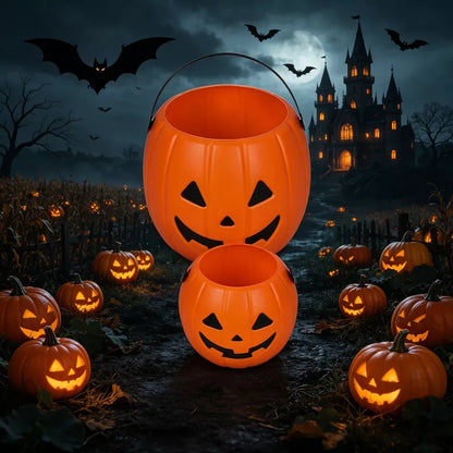 Halloween Decorative Pumpkin Bucket with Handle Set
