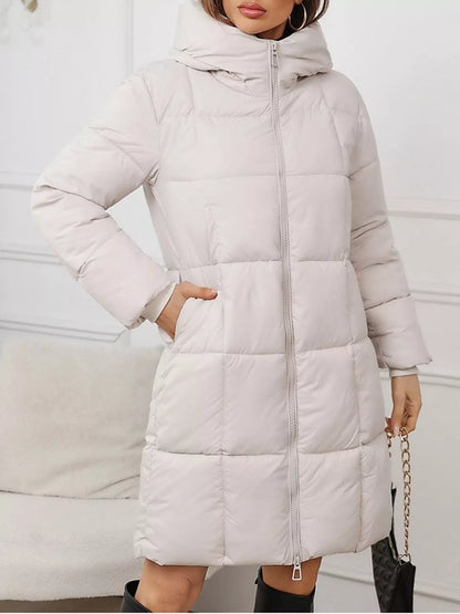 Full Size Zip Up Hooded Longline Puffer Outerwear Plus Size