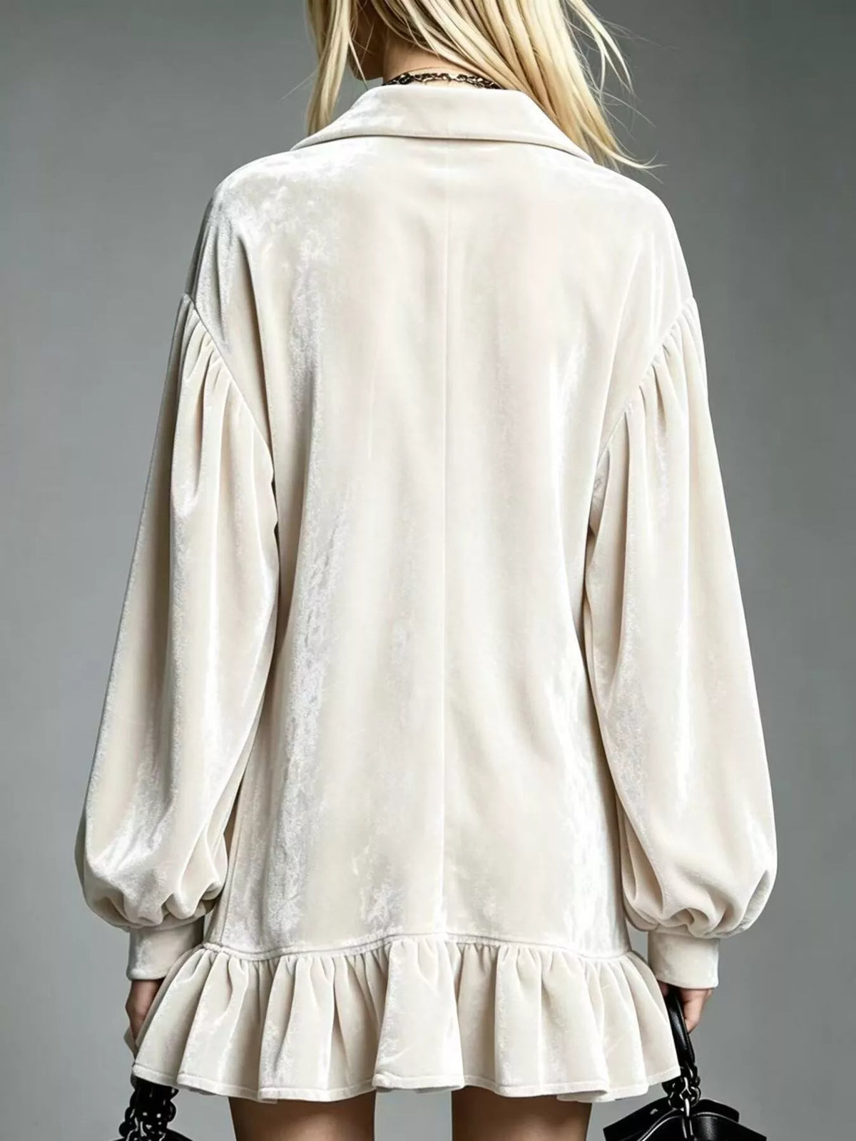 Full Size Velvet Long-Sleeve Ruffle Hem Mini Dress Plus Size