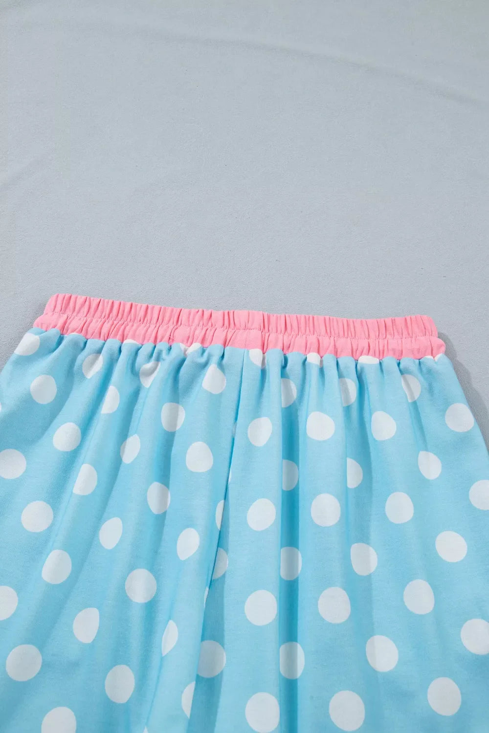 Polka Dot Contrast Trim Top and Drawstring Shorts Set