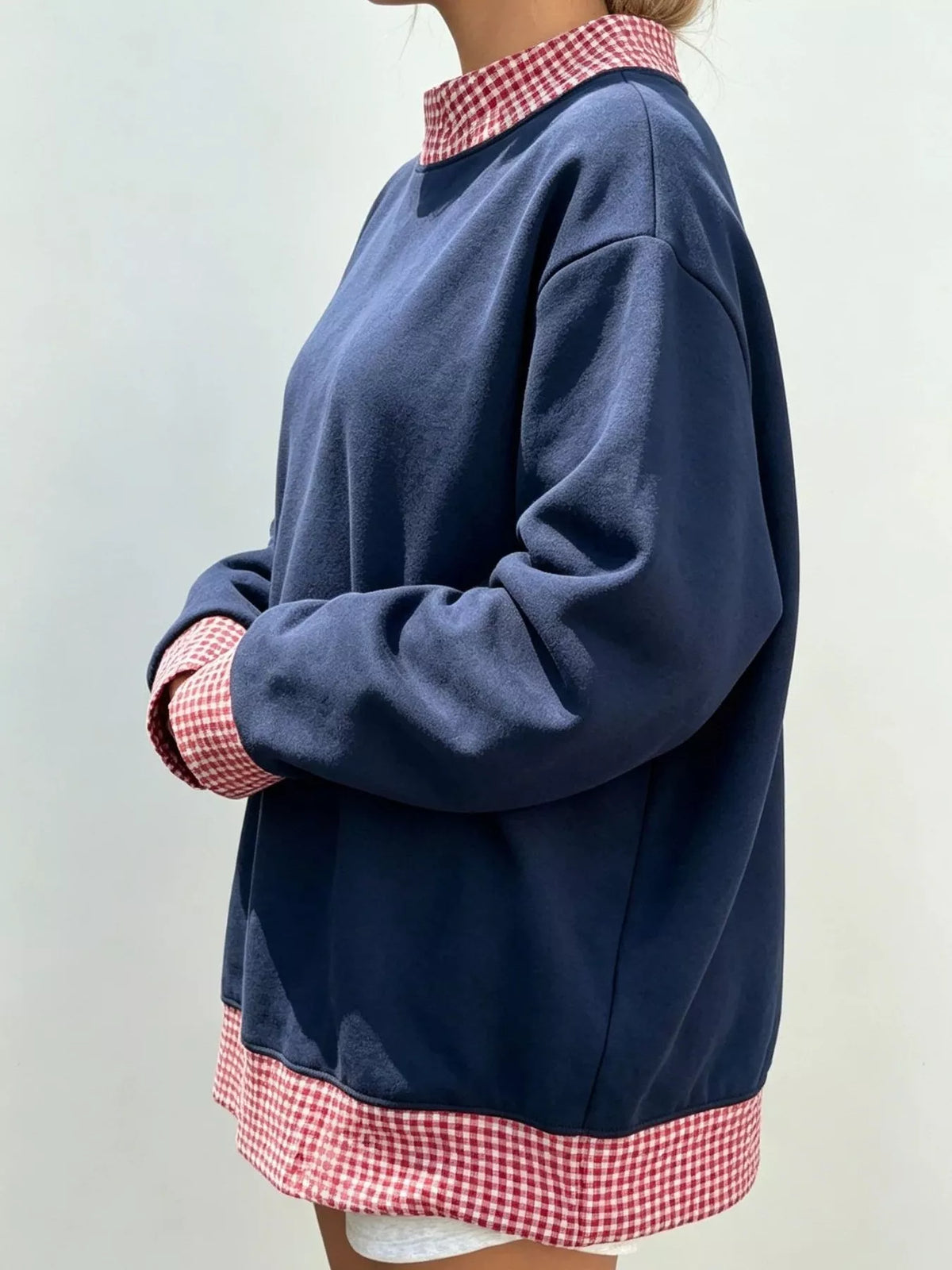 Polka Dot Contrast Trim Dropped Shoulder Sweatshirt