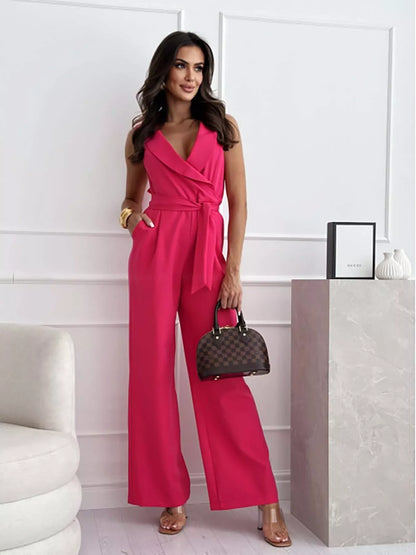 Surplice Sleeveless Wide-Leg Jumpsuit