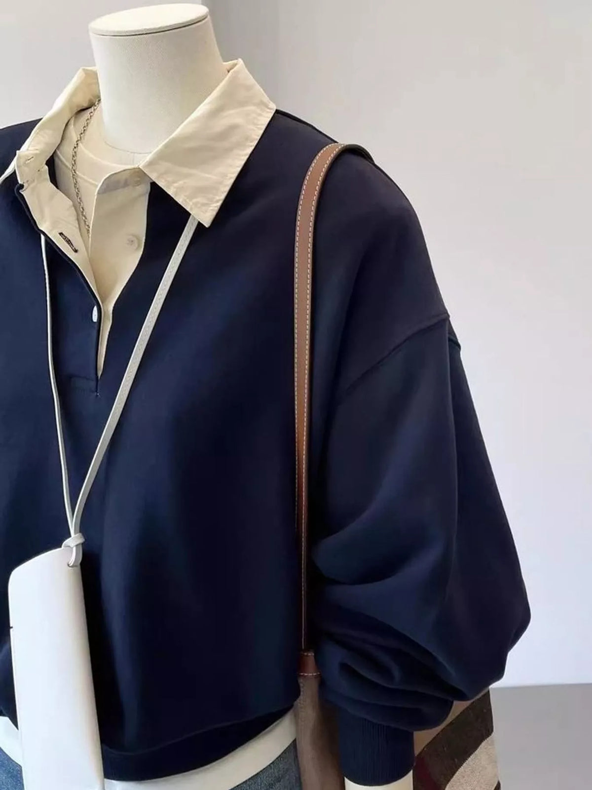 Polo-Collar Layered-Look Sweatshirt