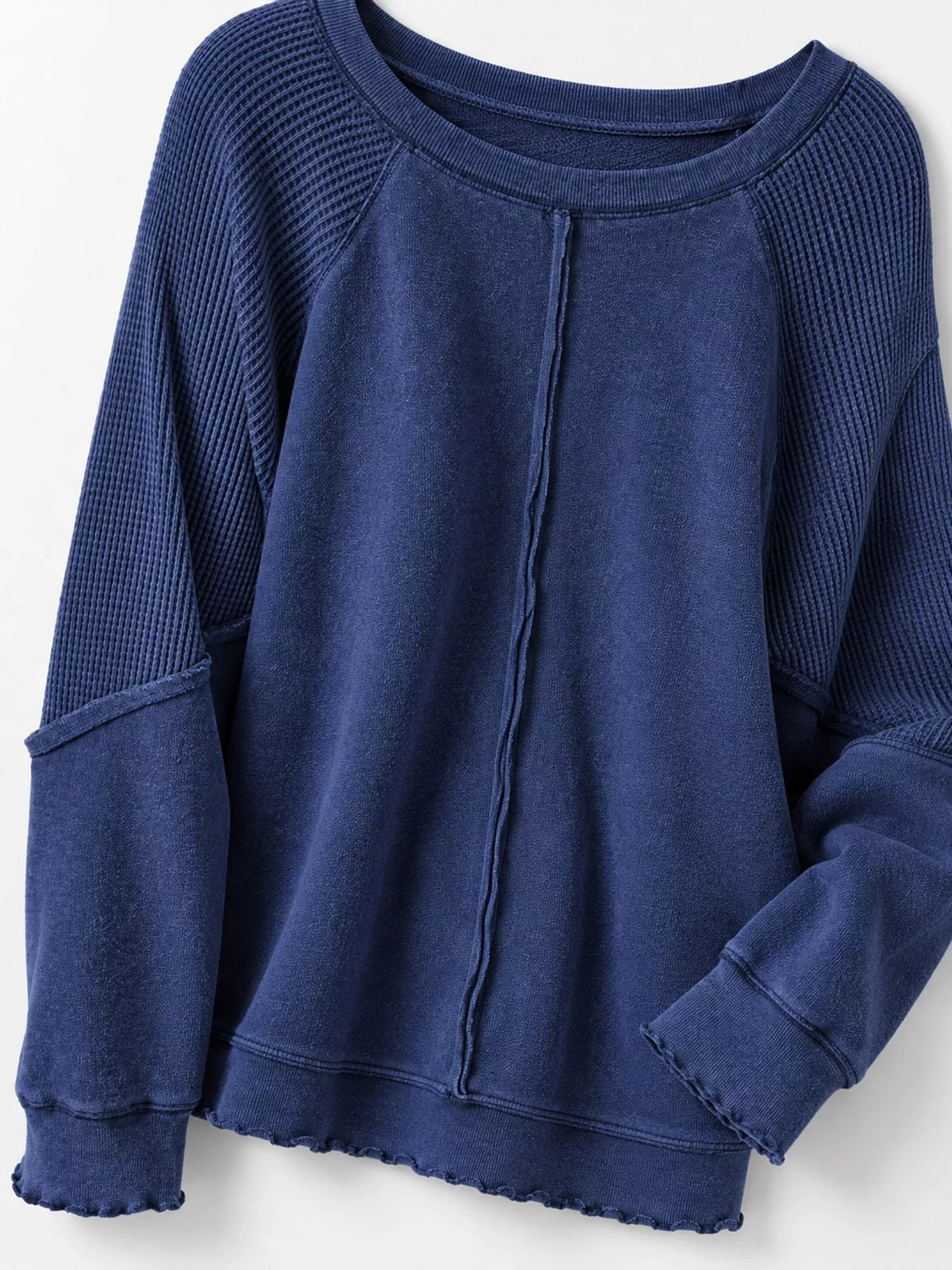 Waffle Knit Raglan Sleeve Sweatshirt