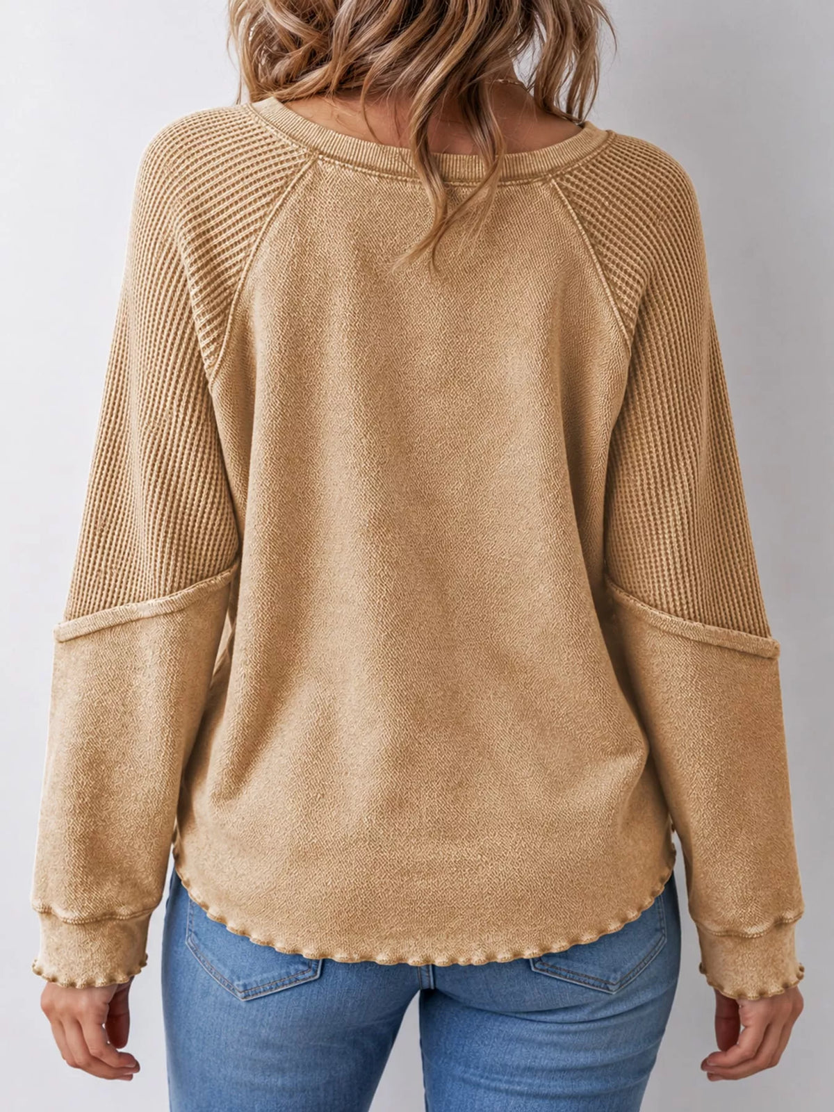 Waffle Knit Raglan Sleeve Sweatshirt