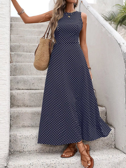 Sleeveless Polka Dot Maxi Dress