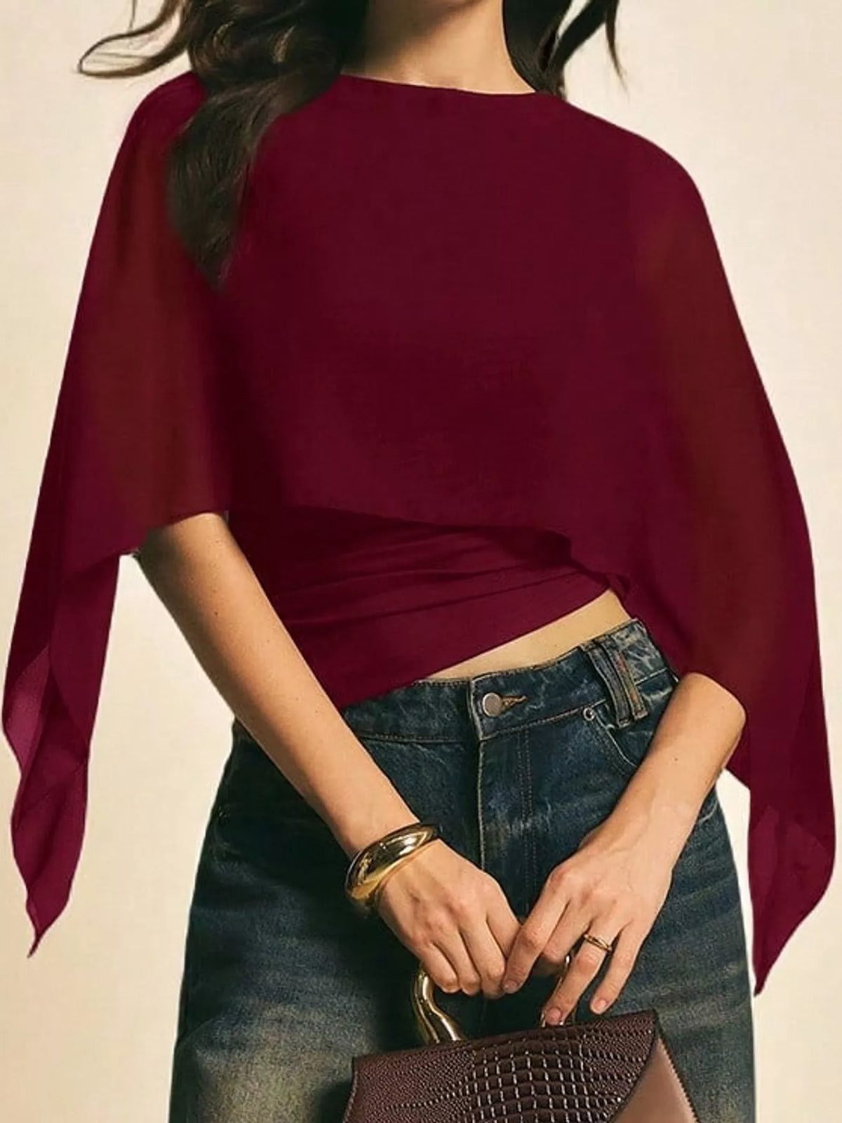 Cape Sleeve Round Neck Blouse