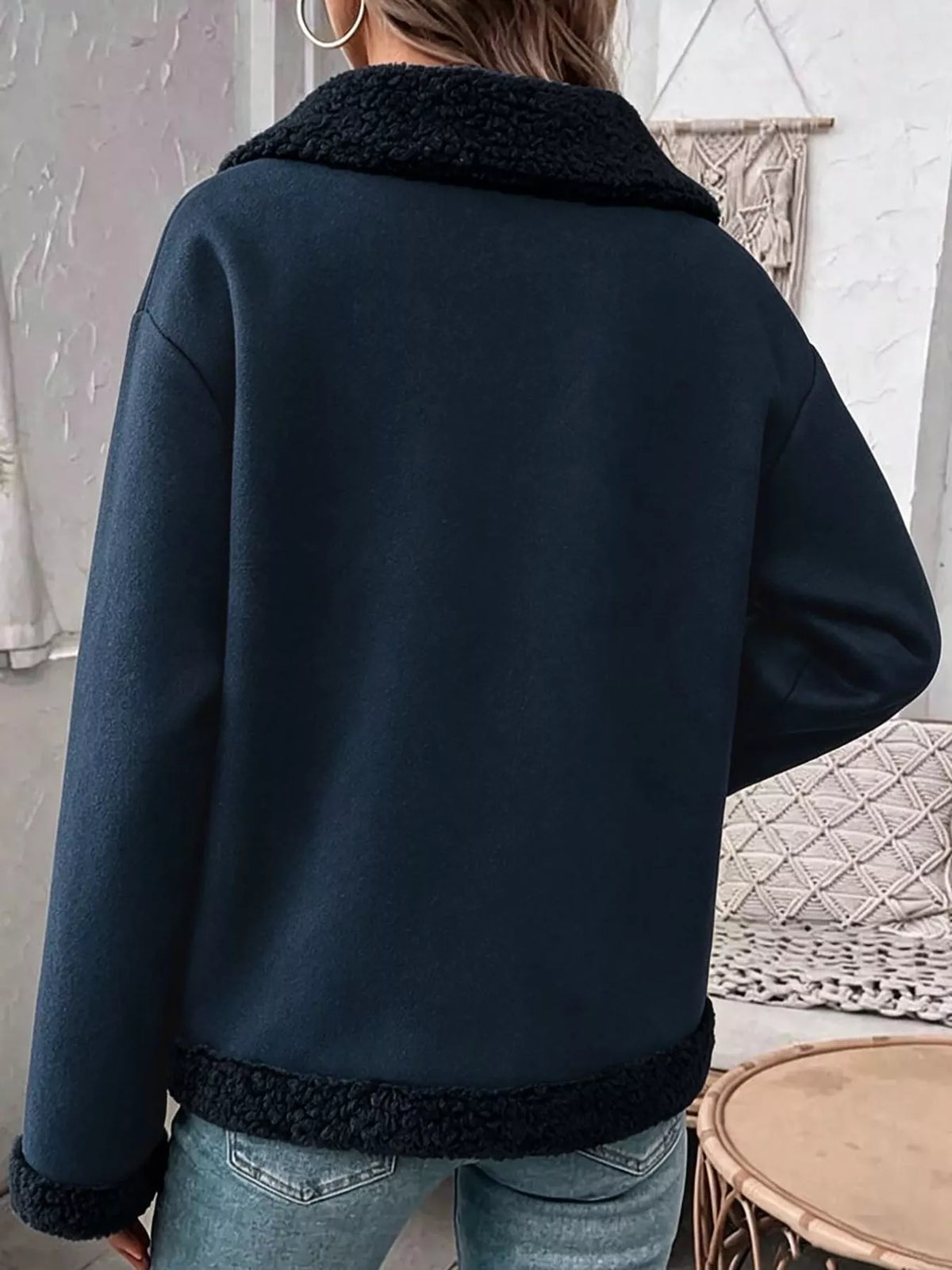 Full Size Cozy Faux Suede Sherpa-Lined Button-Down Jacket Plus Size